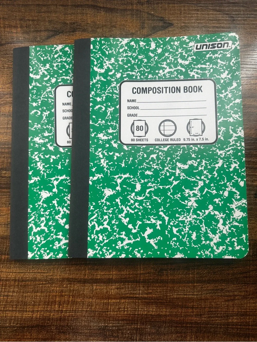 Unison Composition Book Lot of 2 Green Marble College Ruled 80 Sheets New